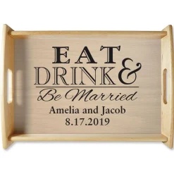 Eat Drink & Be Married Natural Wood Serving Tray
