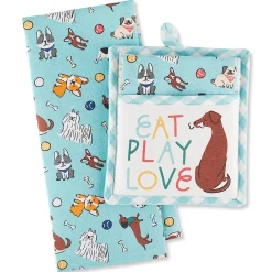 Eat, Play, Love Pot Holder & Towel Set