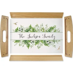 Family Name & Greenery Natural Wood Serving Tray