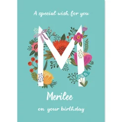 Floral Initial Personalized Birthday Card