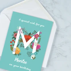 Floral Initial Personalized Birthday Card