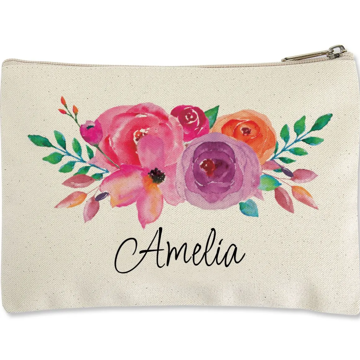 Floral Name Zippered Pouch