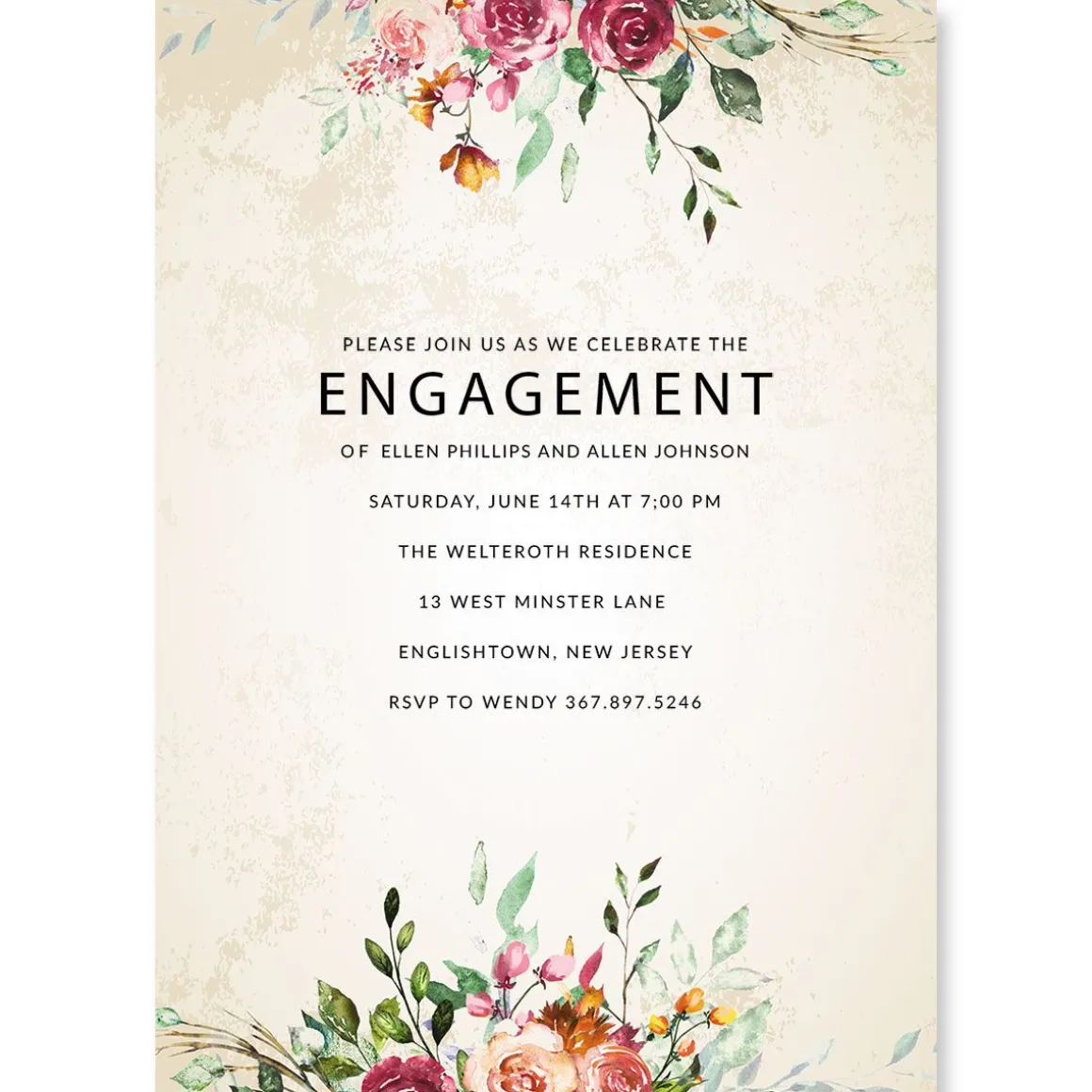 Fresco Floral Personalized Engagement Invitations