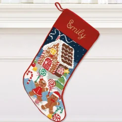 Gingerbread Needlepoint Personalized Christmas Stocking