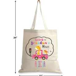 Girl Travel To Grandma's Personalized Natural Canvas Tote