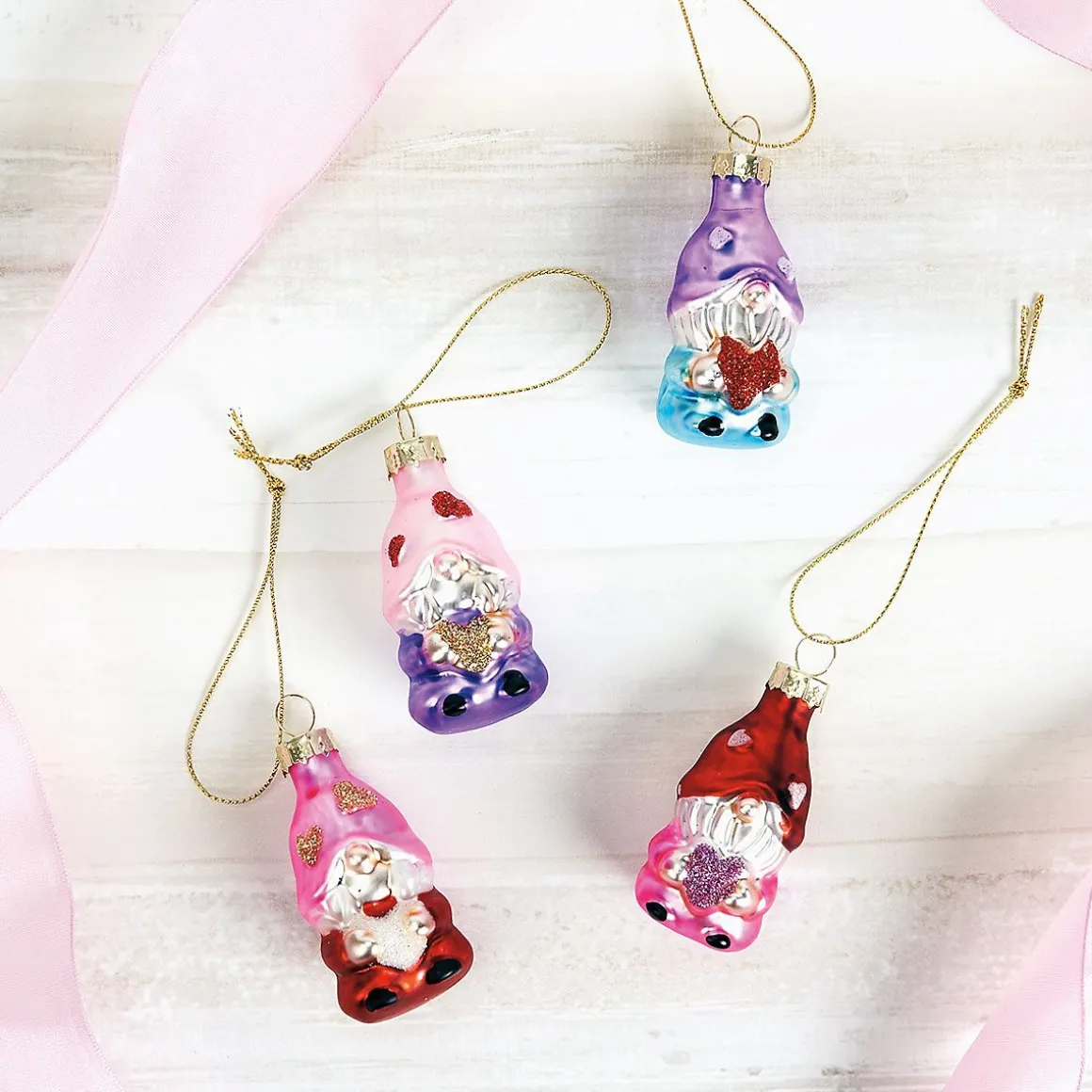 Glass Gnome Valentine Ornaments
