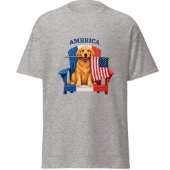 Golden Retriever and Flag Grey Adult T-Shirt