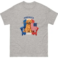 Golden Retriever and Flag Grey Adult T-Shirt