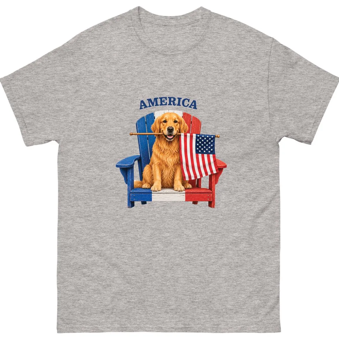 Golden Retriever and Flag Grey Adult T-Shirt