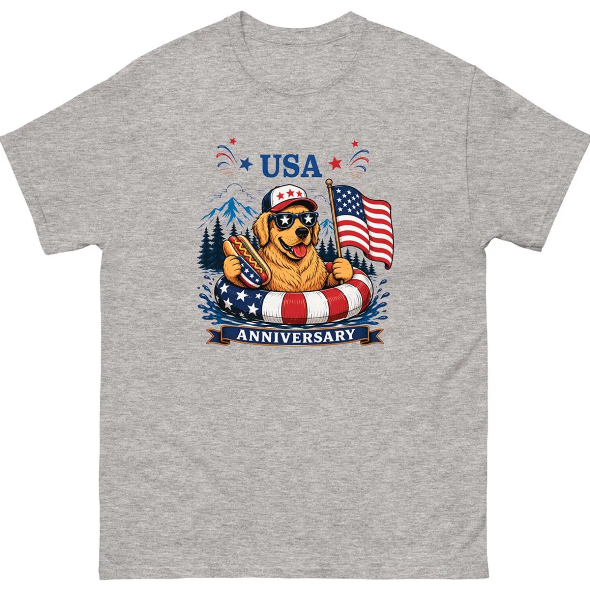 Golden Retriever Rafting Grey Adult T-Shirt