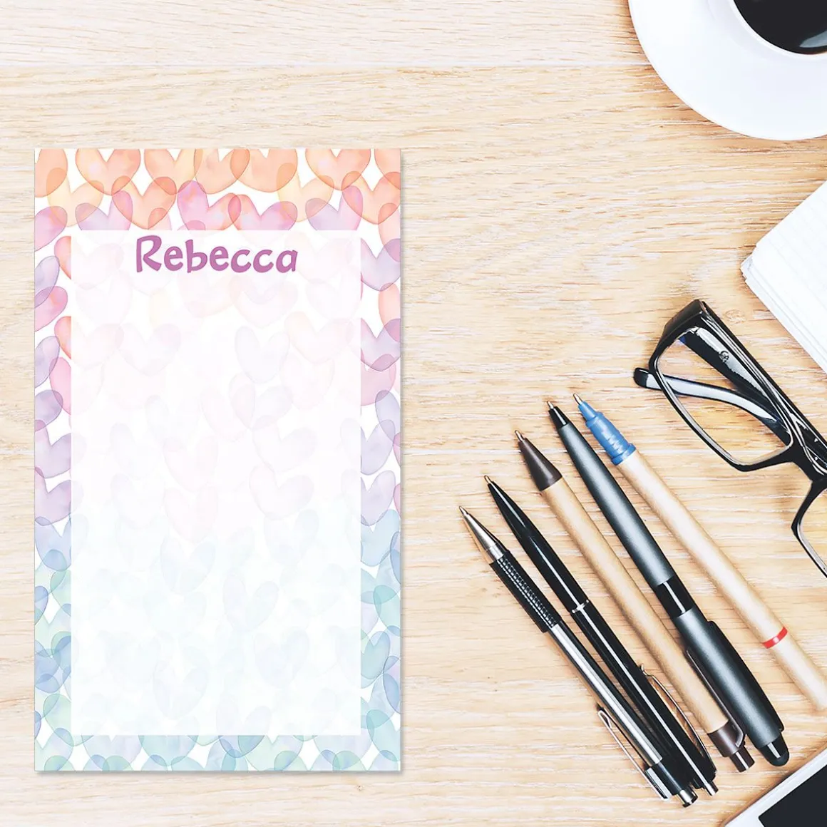 Gradient Hearts Personalized Notepad