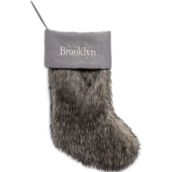 Gray Faux Fur Personalized Christmas Stocking