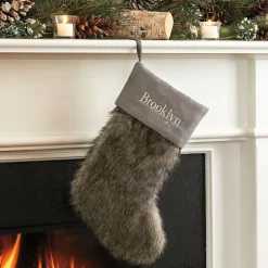 Gray Faux Fur Personalized Christmas Stocking