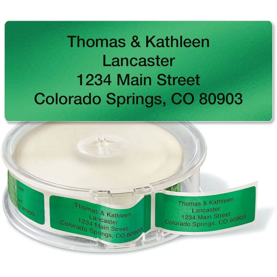 Green Foil Rolled Address Label