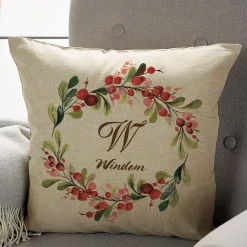 Holiday Berry Wreath Personalized Pillow