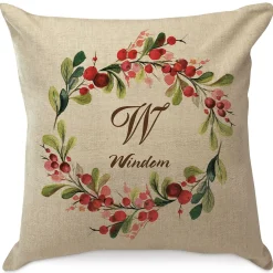 Holiday Berry Wreath Personalized Pillow