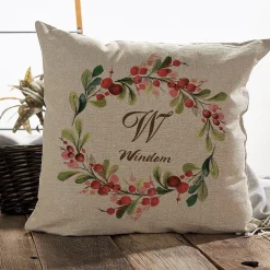 Holiday Berry Wreath Personalized Pillow