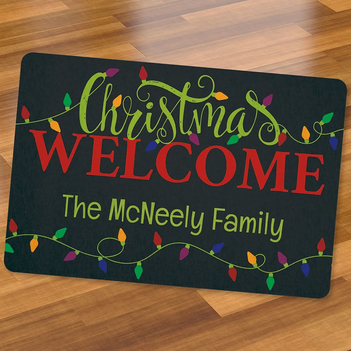 Holiday Lights Personalized Christmas Doormat