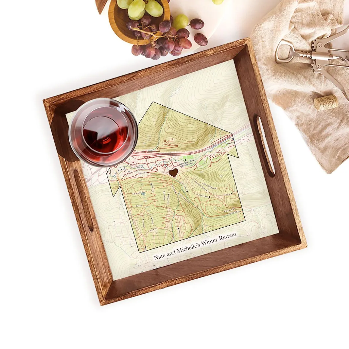 Home Personalized Serving Tray in Burnt Wood