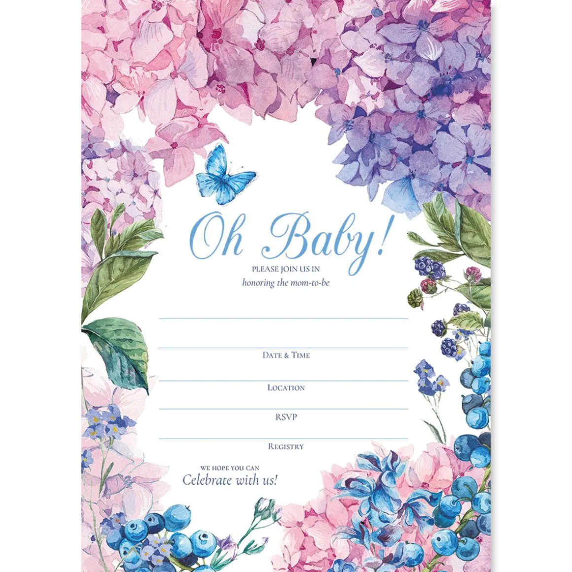 Hydrangea Baby Shower Fill In The Blank Invitations
