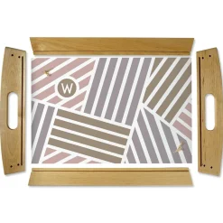 Initialed Stripe Natural Wood Serving Tray