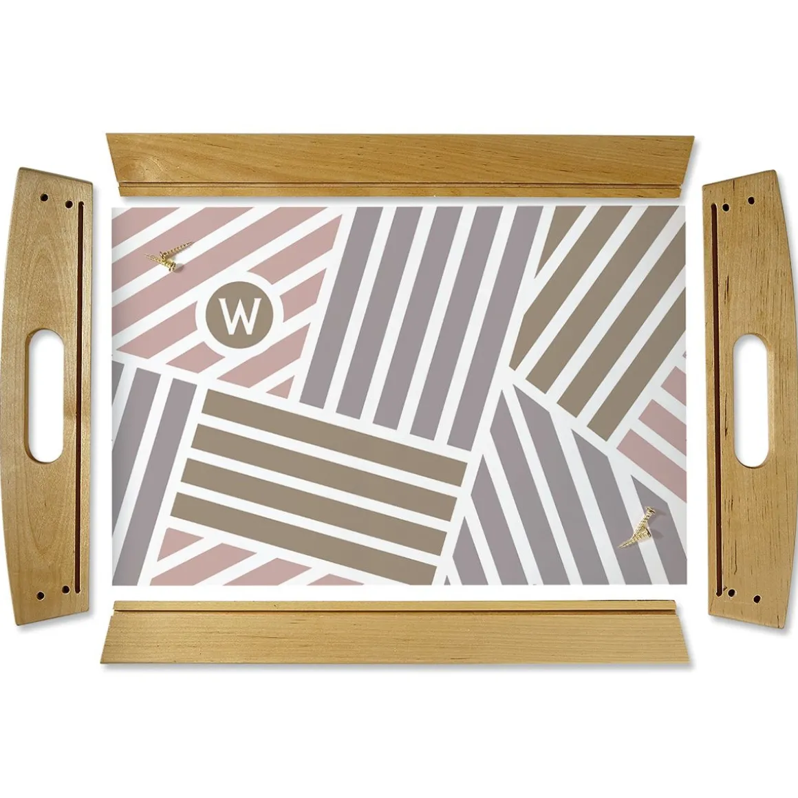 Initialed Stripe Natural Wood Serving Tray