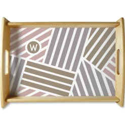 Initialed Stripe Natural Wood Serving Tray
