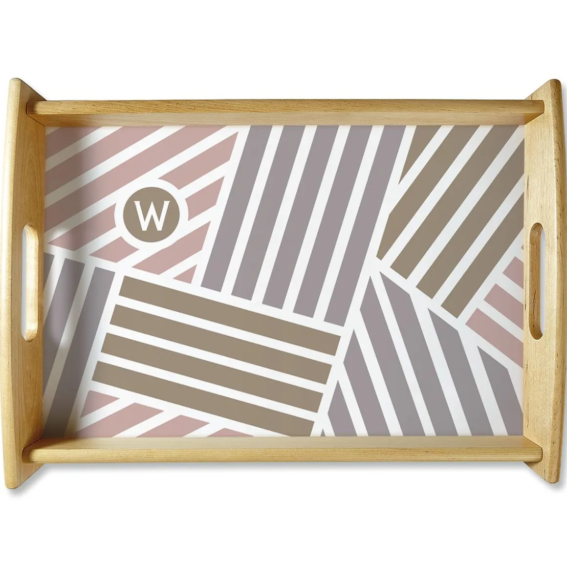 Initialed Stripe Natural Wood Serving Tray