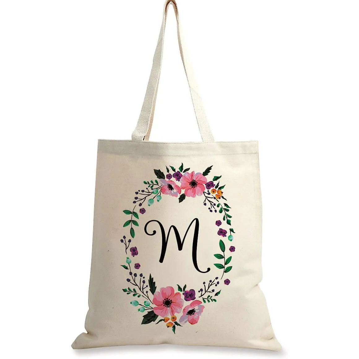 Initial in Wreath Personalized Canvas Tote