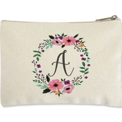 Initial in Wreath Zippered Pouch