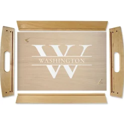Initial & Last Name Natural Wood Serving Tray