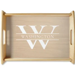 Initial & Last Name Natural Wood Serving Tray