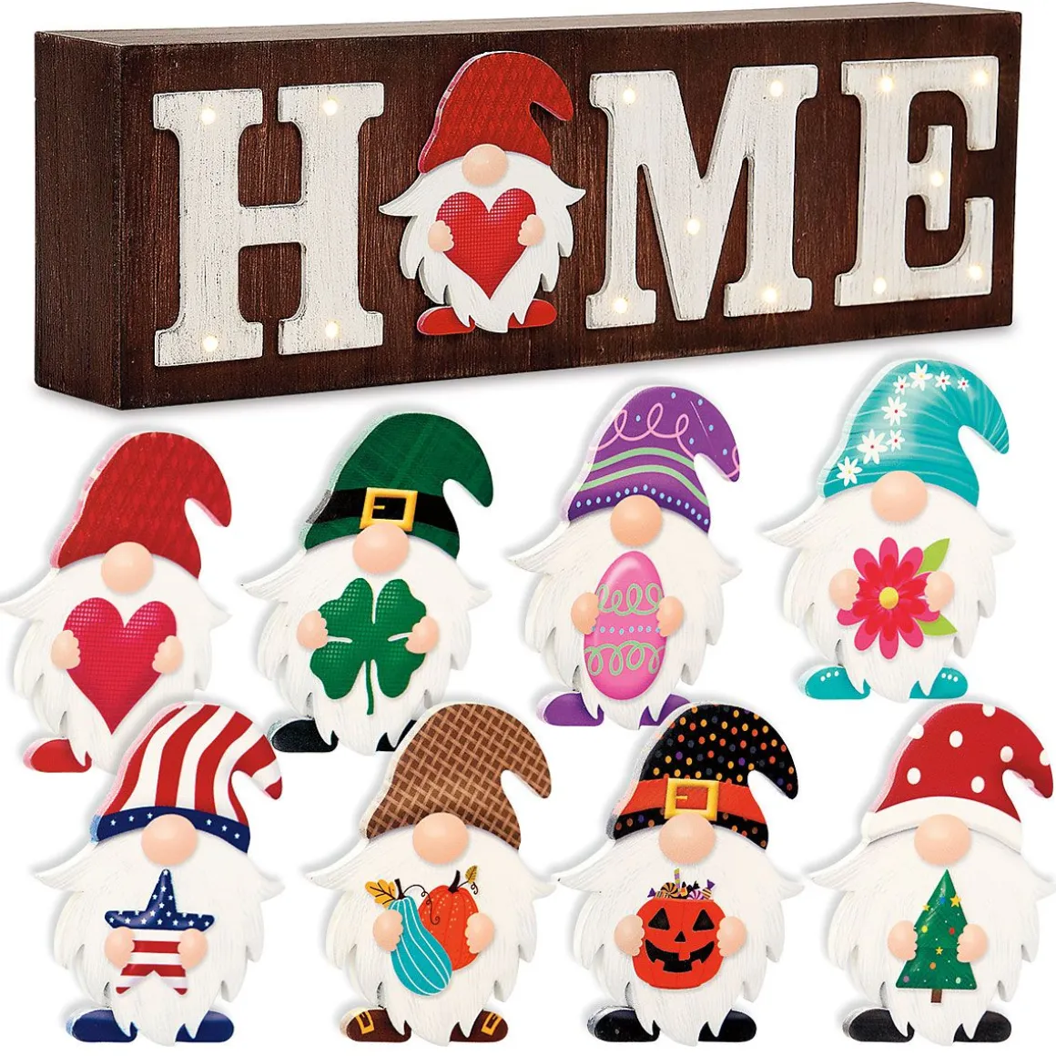 LED Home Shelf Sitter with Interchangeable Seasonal Gnomes