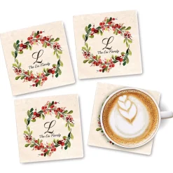 Marble Holiday Berry Personalized Coasters