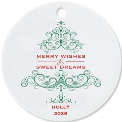 Merry Wishes Round Christmas Personalized Ornament