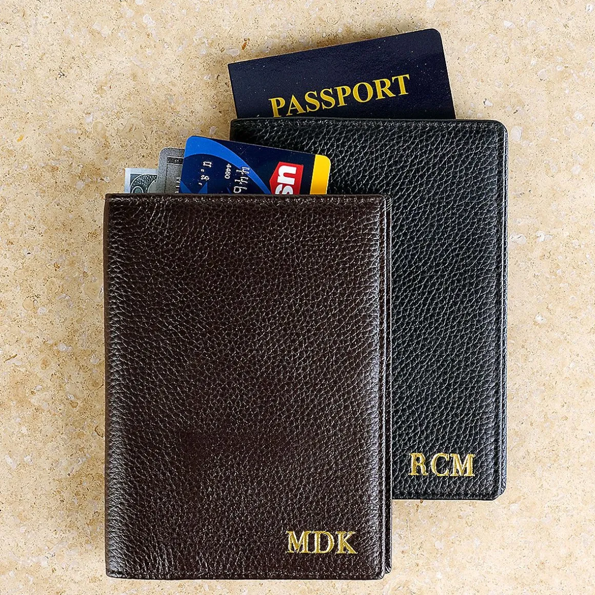 Monogrammed Genuine Leather Passport Holder
