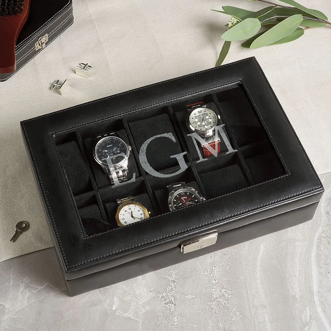 Monogrammed 10-Slot Watch Box