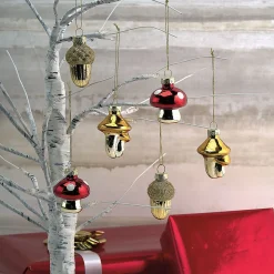 Mushroom and Acorn Glass Ornaments