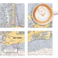 Nautical Chart Map Marble Personalized Coasters