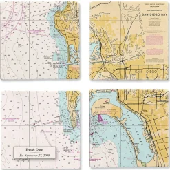 Nautical Chart Map Marble Personalized Coasters