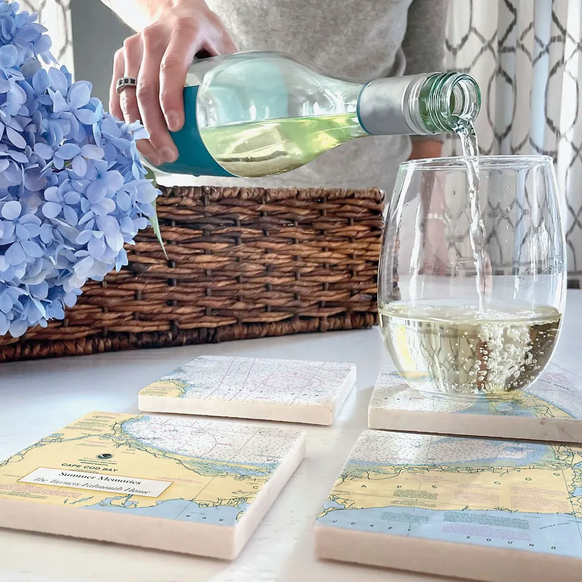 Nautical Chart Map Marble Personalized Coasters