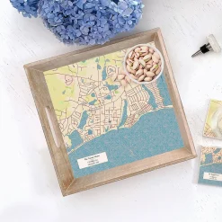 Nautical Chart Personalized Serving Tray in Natural Wood