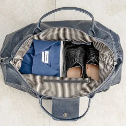 Navy Genuine Leather Monogrammed Duffel Bag