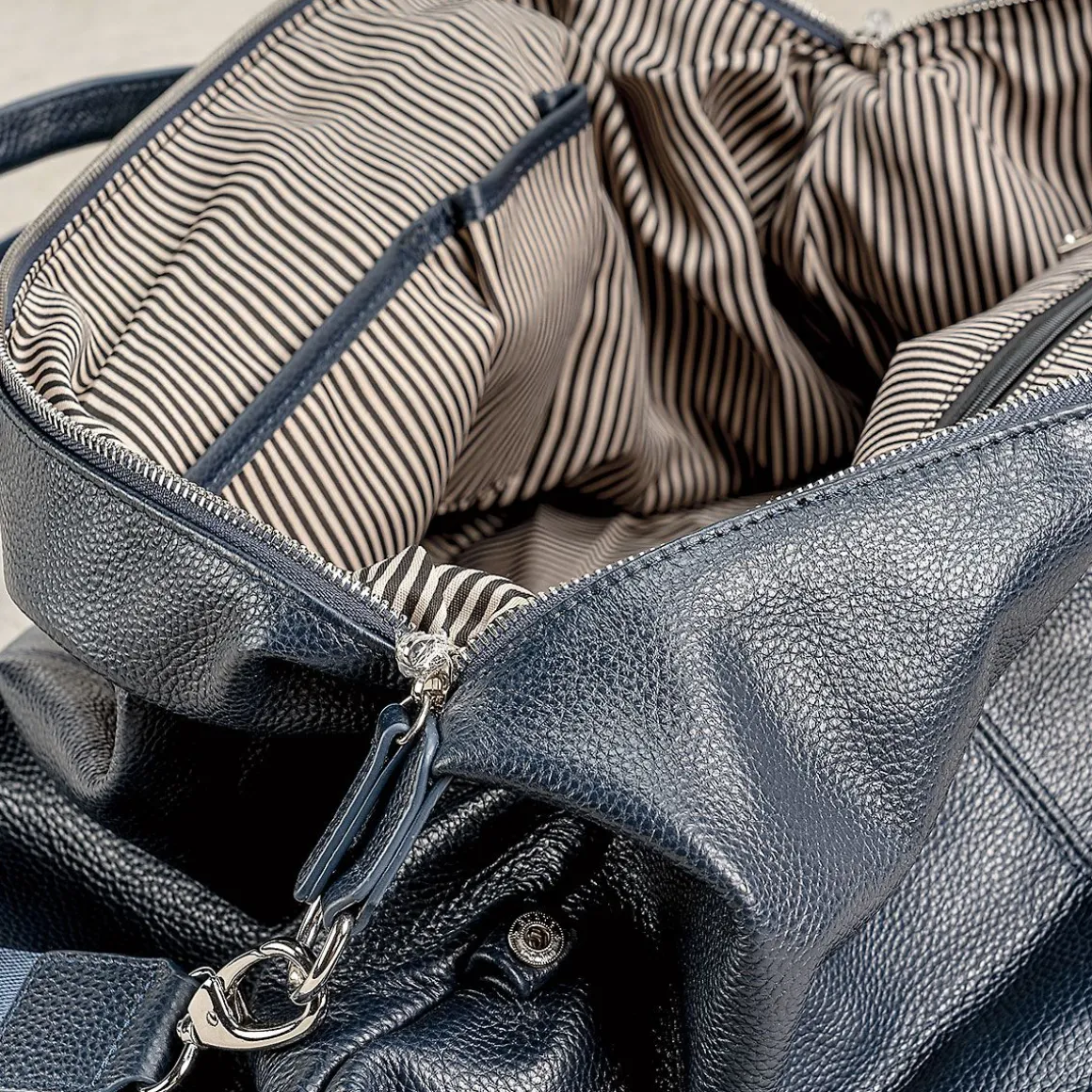 Navy Genuine Leather Monogrammed Duffel Bag