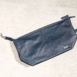 Navy Genuine Leather Monogrammed Toiletry Bag