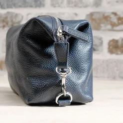 Navy Genuine Leather Monogrammed Toiletry Bag