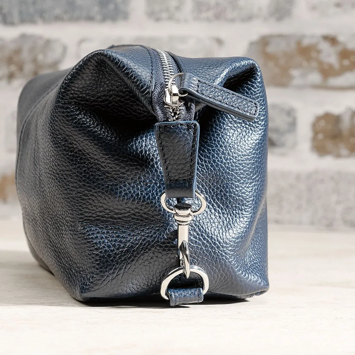 Navy Genuine Leather Monogrammed Toiletry Bag