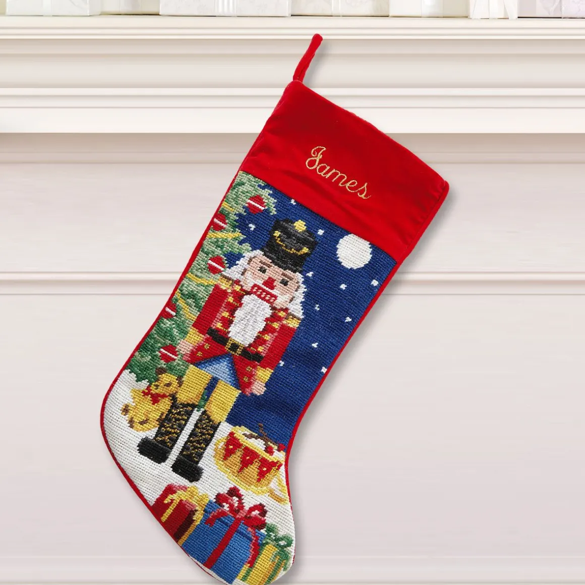 Nutcracker Heirloom Needlepoint Personalized Christmas Stocking