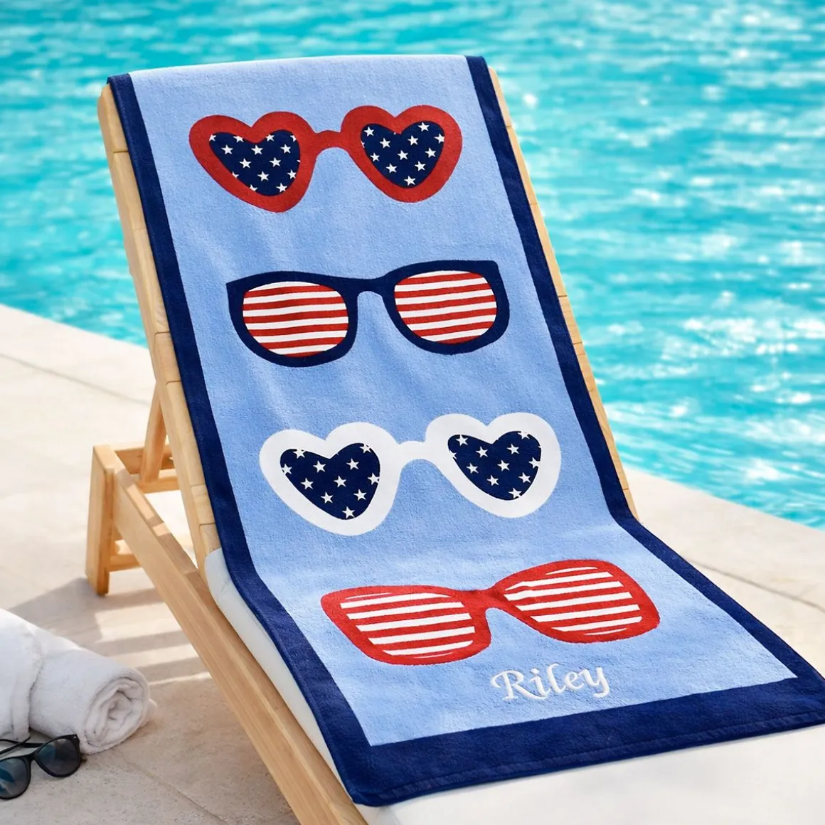 Patriotic Sunglasses Personalized Beach Towel