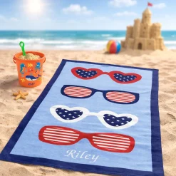 Patriotic Sunglasses Personalized Beach Towel